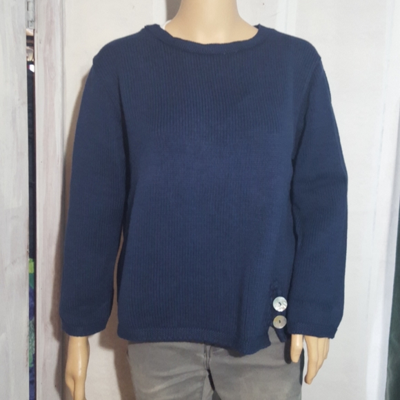 Vintage Cotton Club Navy Blue Cotton Knit Sweater - Picture 1 of 8